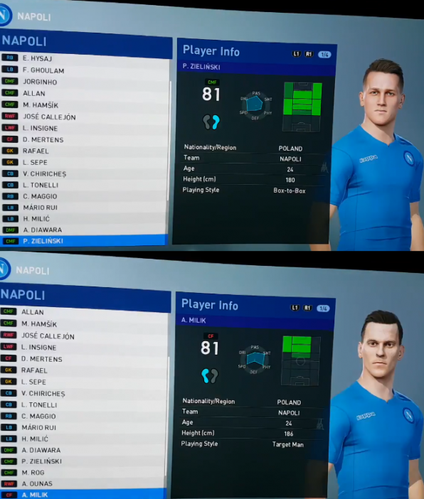 Wygląd Milika i Zielińskiego w grze PES 2019